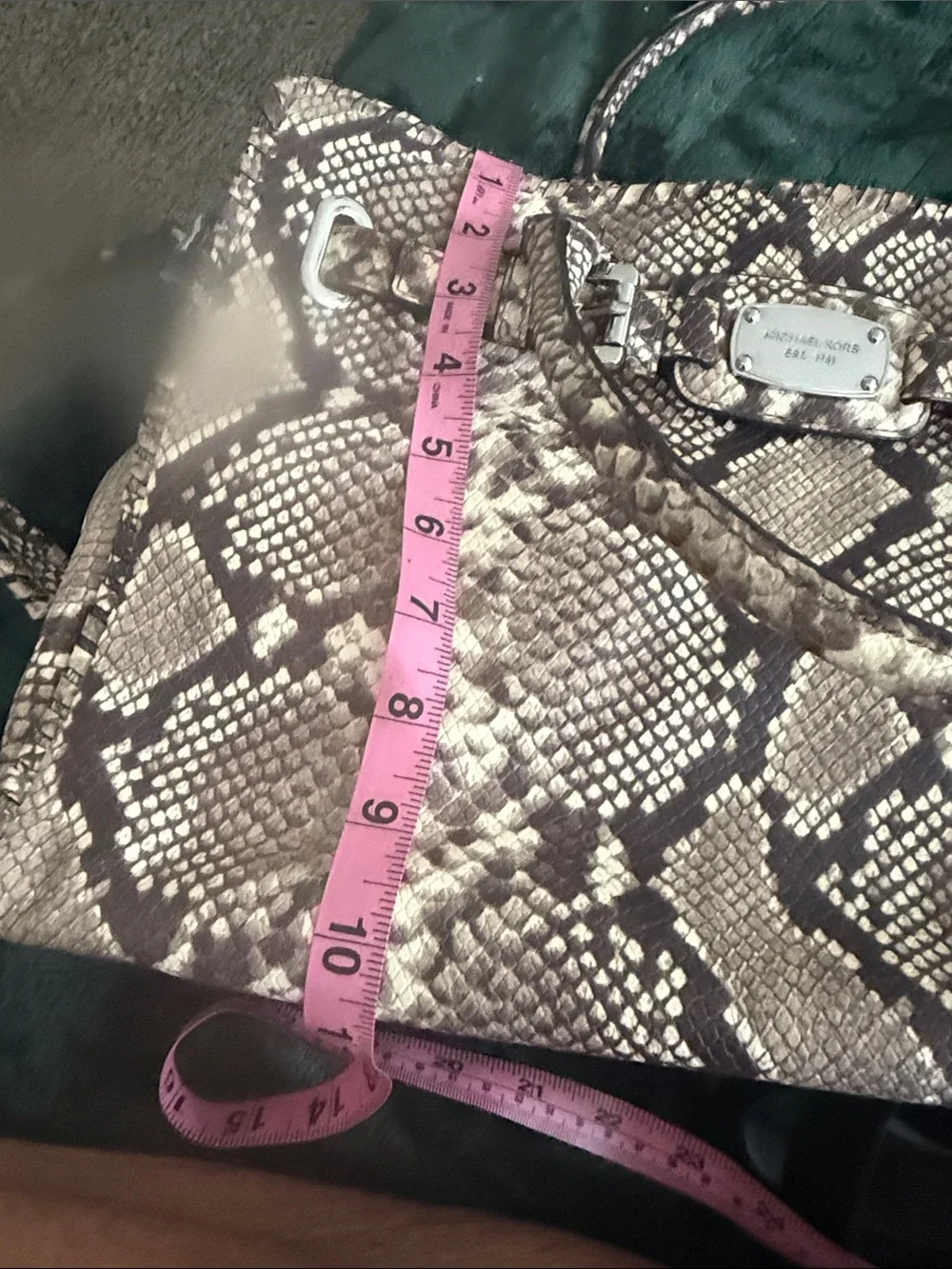 MICHAEL KORS Brown Taupe Snake-Print Satchel